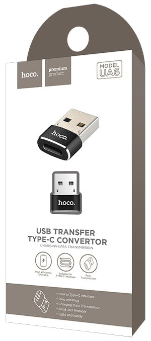 Data- og opladningsadapter USB-C - USB-A HOCO UA6, sort