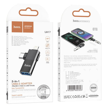 OTG Adapter USB-C / Lightning - USB-A HOCO UA17, Sort
