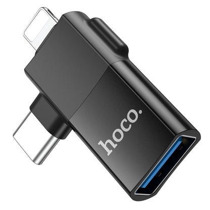 OTG Adapter USB-C / Lightning - USB-A HOCO UA17, Sort