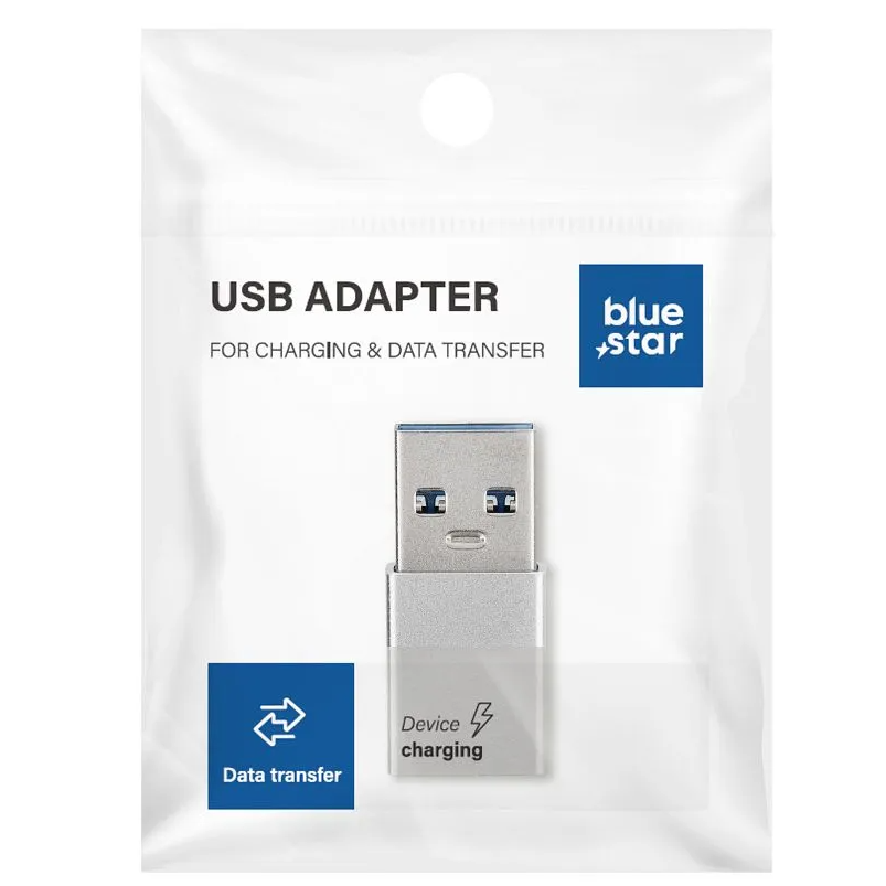 USB-C til USB-A Data- og Ladeadapter Blue Star, Hvid