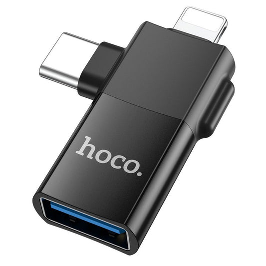 OTG Adapter USB-C / Lightning - USB-A HOCO UA17, Sort