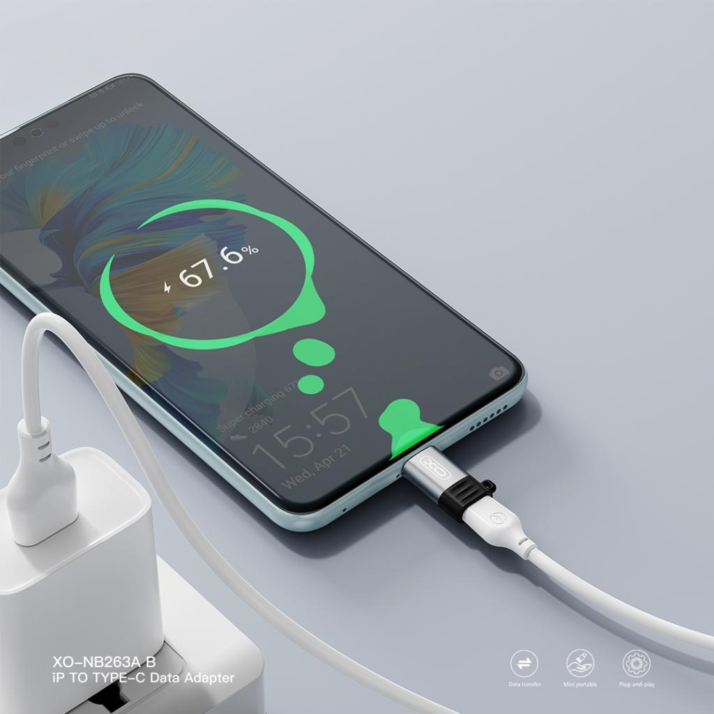 Lightning Data og Opladningsadapter - USB-C XO Design NB263A, Sort