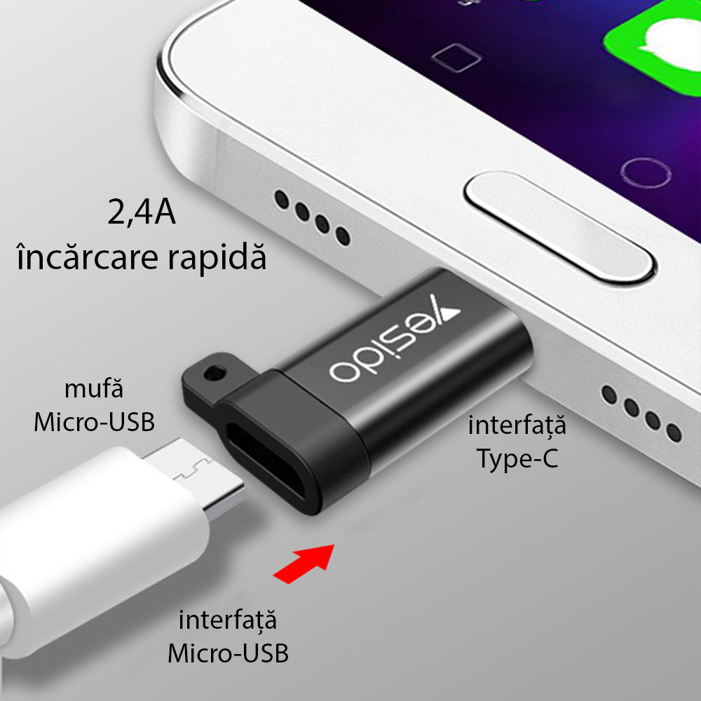 Adapter til data og opladning microUSB - USB-C Yesido GS04, Sort