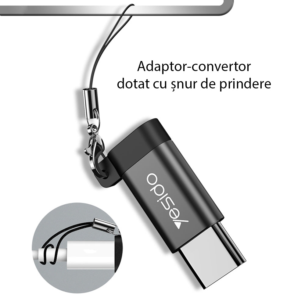 Adapter til data og opladning microUSB - USB-C Yesido GS04, Sort
