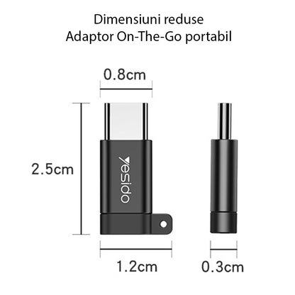 Adapter til data og opladning microUSB - USB-C Yesido GS04, Sort
