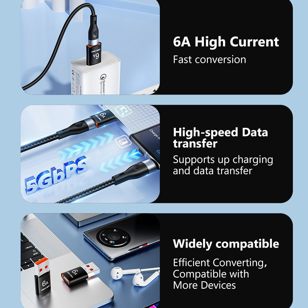 USB-C - USB-A Data og Opladningsadapter Techsuit A5 HyperPort, Sort Orange