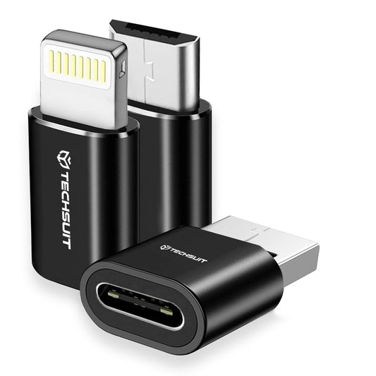 Adapter til data og opladning USB-C - Lightning / microUSB / USB-A Techsuit A19 TriFlashX 3in1, Sort