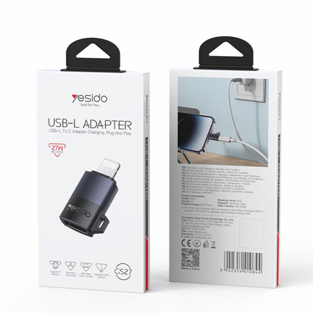 USB-C - Lightning Data og Opladningsadapter Yesido GS27, Grå