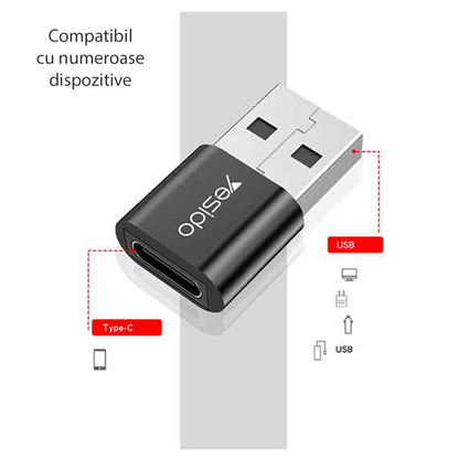 Adapter til data og opladning USB-C - USB-A Yesido GS09, Sort