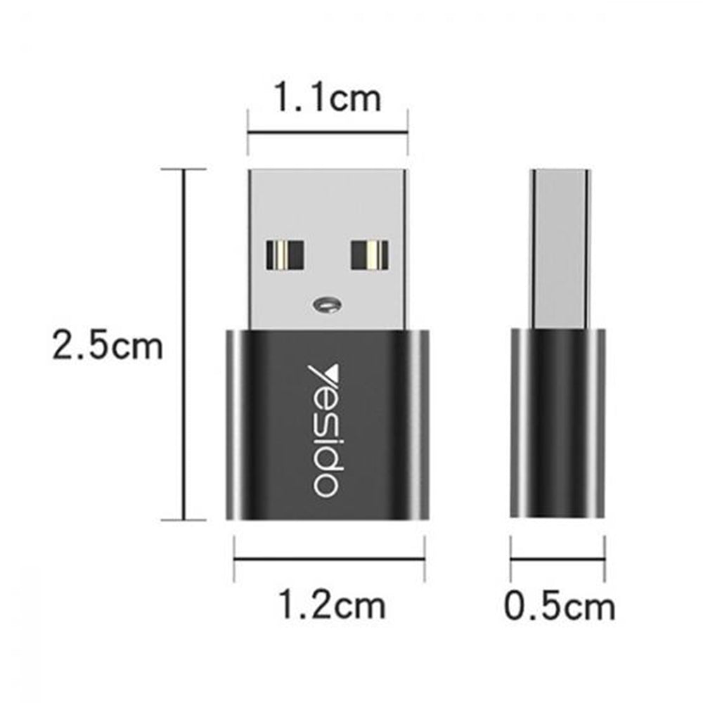 Adapter til data og opladning USB-C - USB-A Yesido GS09, Sort