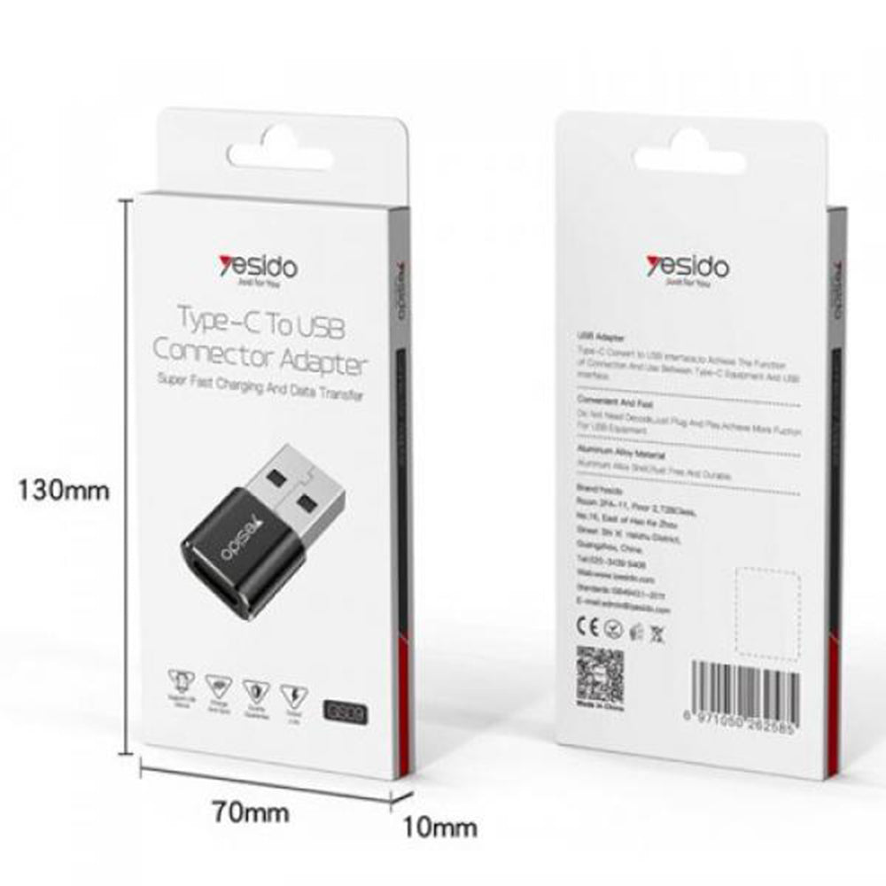 Adapter til data og opladning USB-C - USB-A Yesido GS09, Sort
