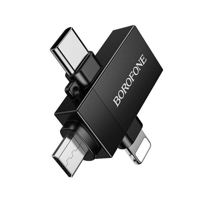 OTG Adapter Lightning / microUSB / USB-C - USB-A Borofone BV26D, Black