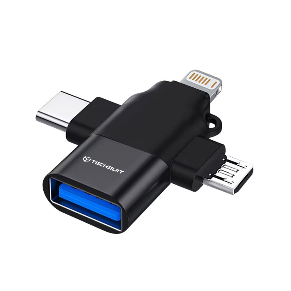 OTG Adapter Lightning / microUSB / USB-C - USB-A Techsuit A17 SoundVoltX, Sort
