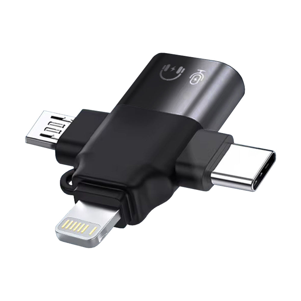 OTG Adapter Lightning / microUSB / USB-C - USB-A Techsuit A17 SoundVoltX, Sort