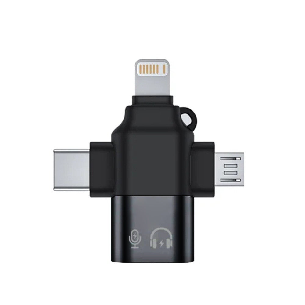OTG Adapter Lightning / microUSB / USB-C - USB-A Techsuit A17 SoundVoltX, Sort