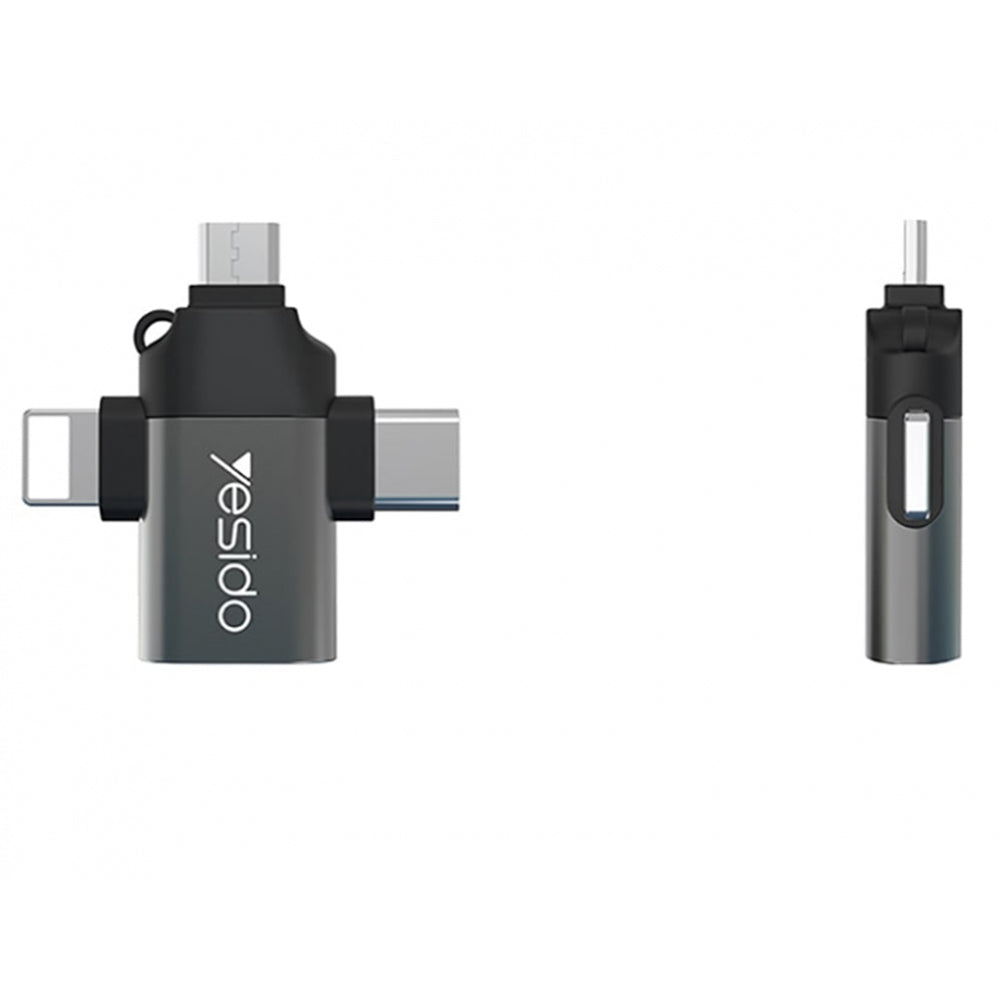 OTG Adapter Lightning / microUSB / USB-C - USB-A Yesido GS15, Sort