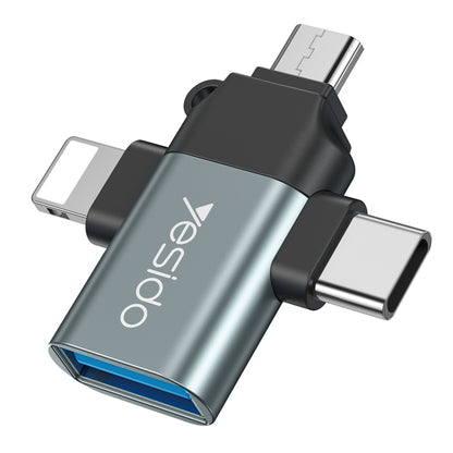 OTG Adapter Lightning / microUSB / USB-C - USB-A Yesido GS15, Sort