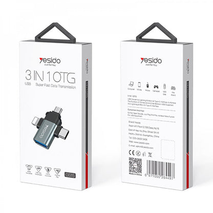 OTG Adapter Lightning / microUSB / USB-C - USB-A Yesido GS15, Sort