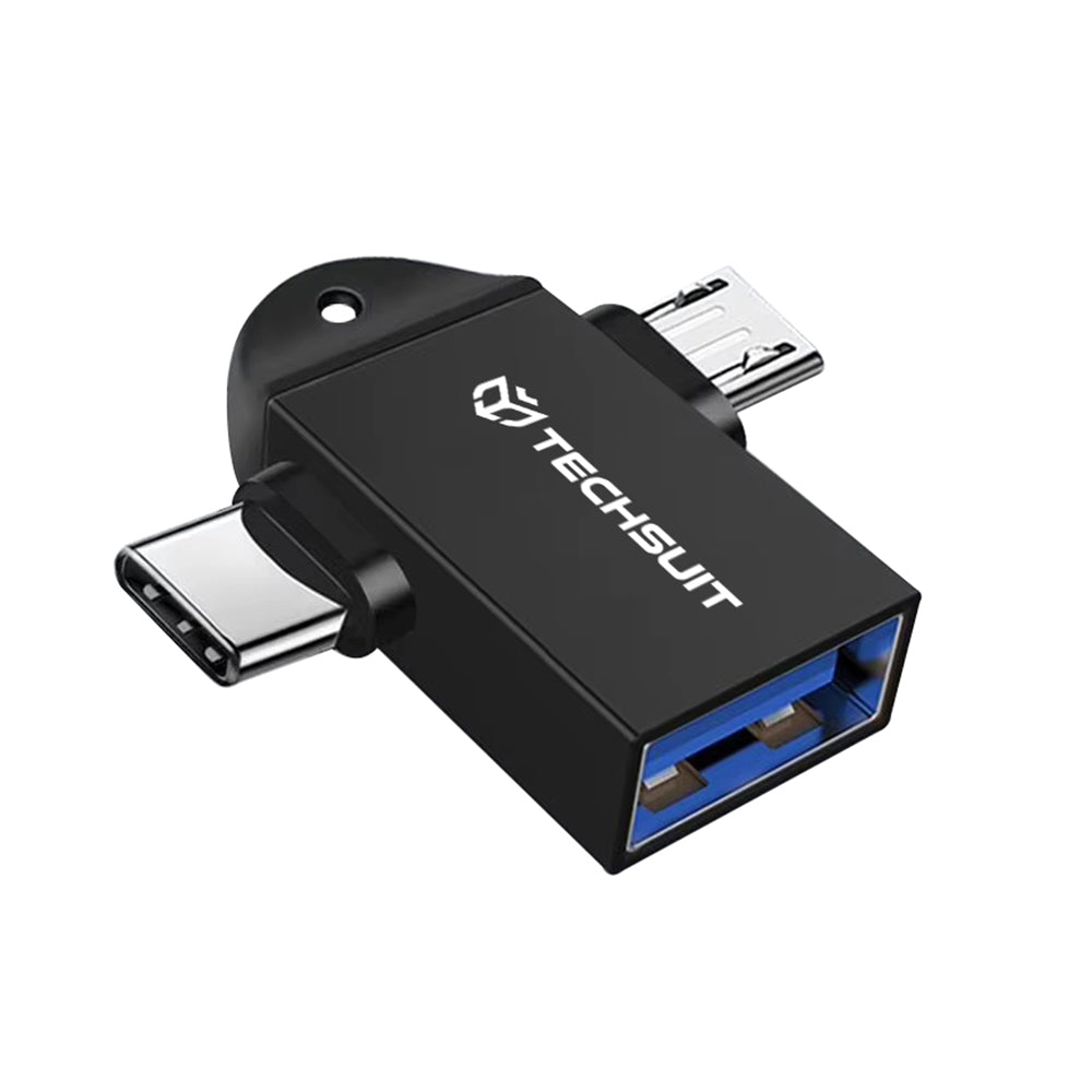 OTG Adapter microUSB / USB-C - USB-A Techsuit A16 TwoVoltX, Sort