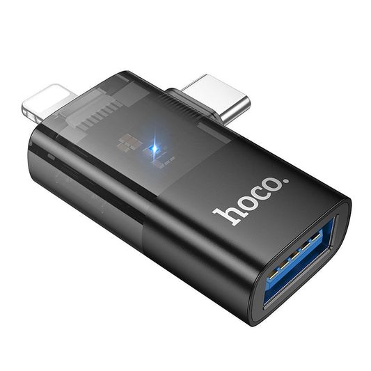 OTG Adapter Lightning / USB-C - USB-A HOCO UA36E, Sort