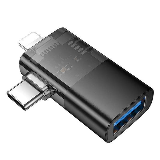 OTG Adapter Lightning / USB-C - USB-A HOCO UA36E, Sort