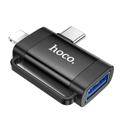 OTG adapter USB-C / Lightning - USB-A HOCO UA31F, Sort