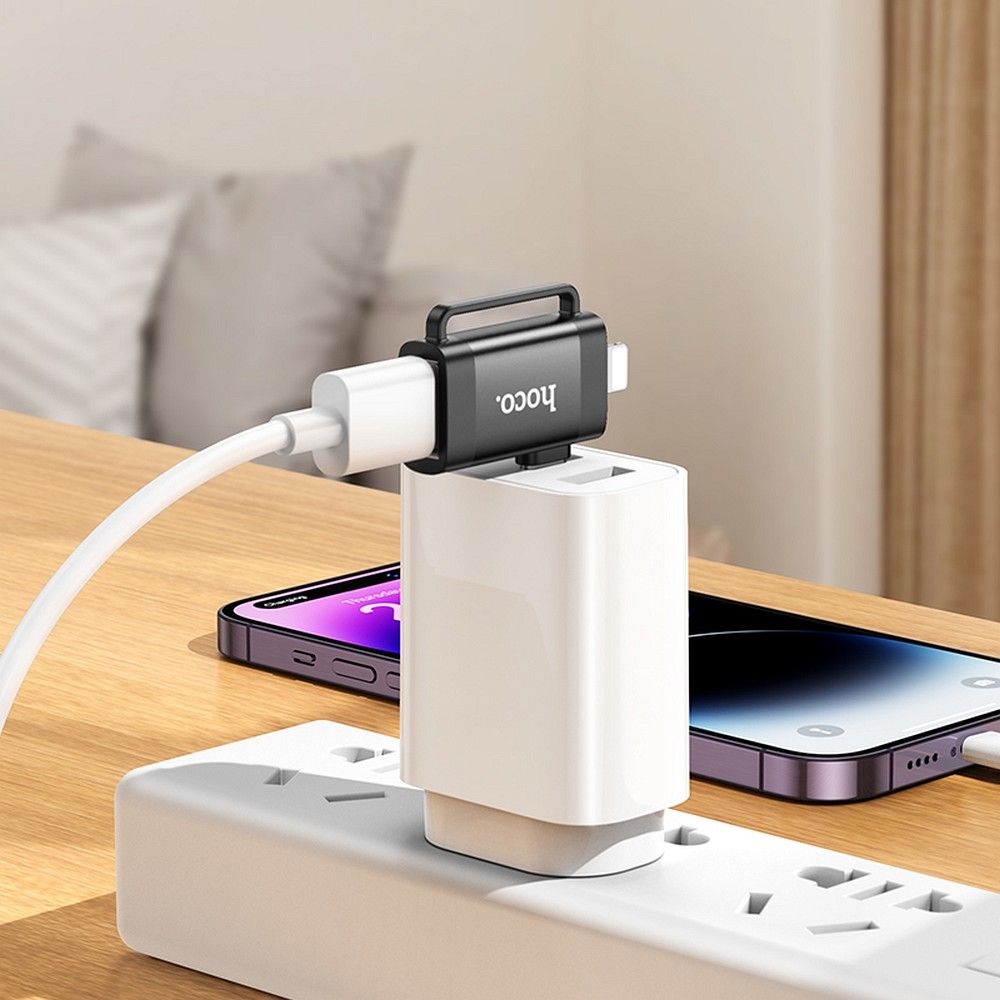 OTG adapter USB-C / Lightning - USB-A HOCO UA31F, Sort