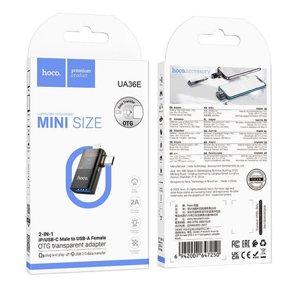 OTG Adapter Lightning / USB-C - USB-A HOCO UA36E, Sort