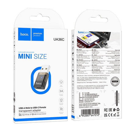USB-C - USB-A Data og Opladningsadapter HOCO UA36C, Sort