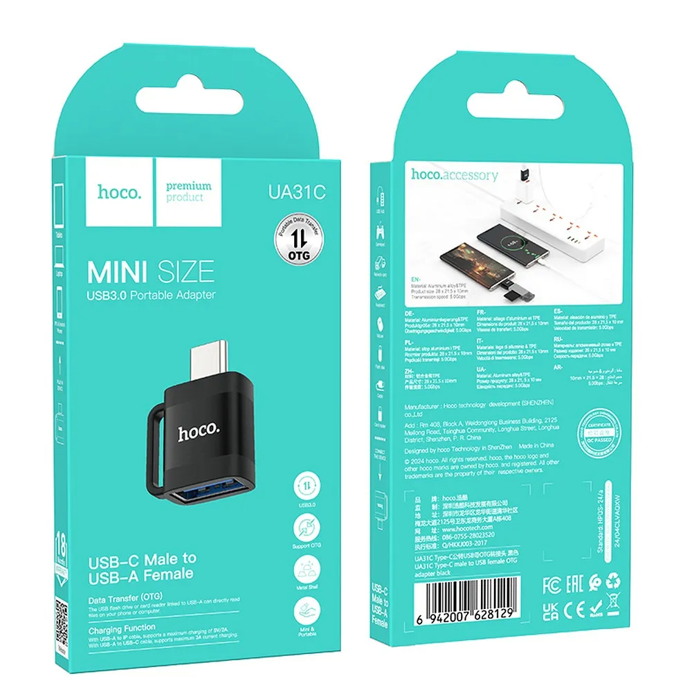 OTG Adapter USB-C - USB-A HOCO UA31C, Sort