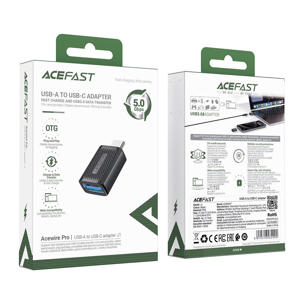 OTG Adapter USB-C - USB-A Acefast J1, Sort