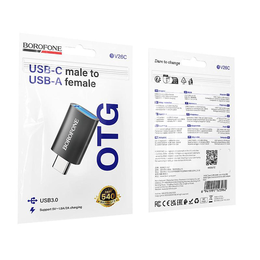 OTG USB-C - USB-A adapter Borofone BV26C, Sort