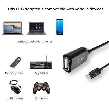 OTG USB-C to USB-A Fixed Adapter, Black