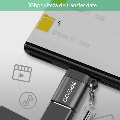 OTG Adapter USB-C - USB-A Yesido GS06, Sort