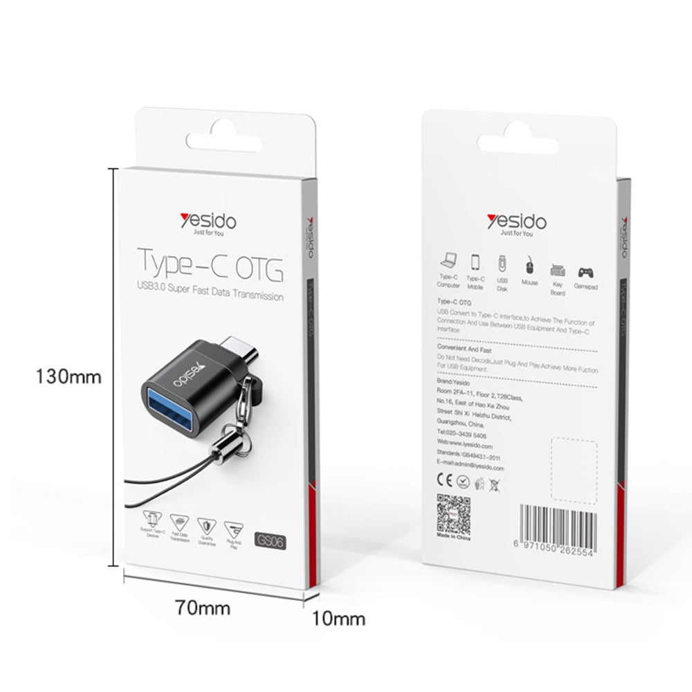 OTG Adapter USB-C - USB-A Yesido GS06, Sort