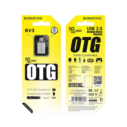 OTG USB-A - USB-C adapter Borofone BV3, Sølv