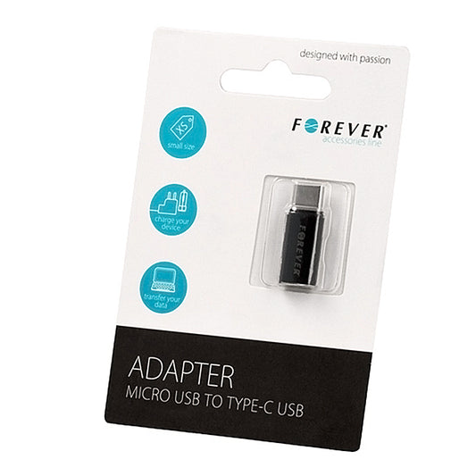Data- og opladningsadapter microUSB - USB-C Forever, Sort