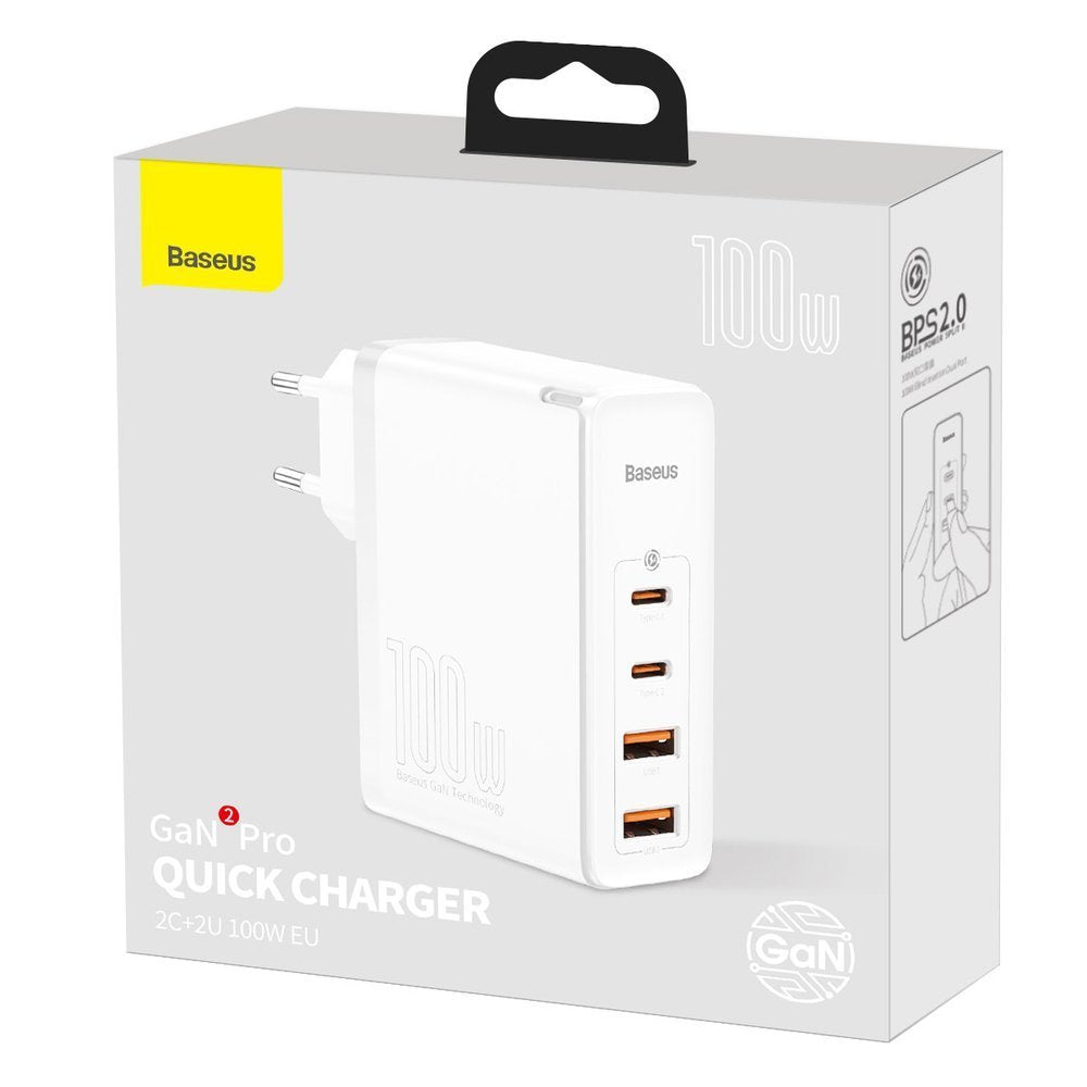 Netværksoplader Baseus Gain2 Pro, 100W, 3A, 2 x USB-A - 2 x USB-C, hvid CCGAN2P-L02