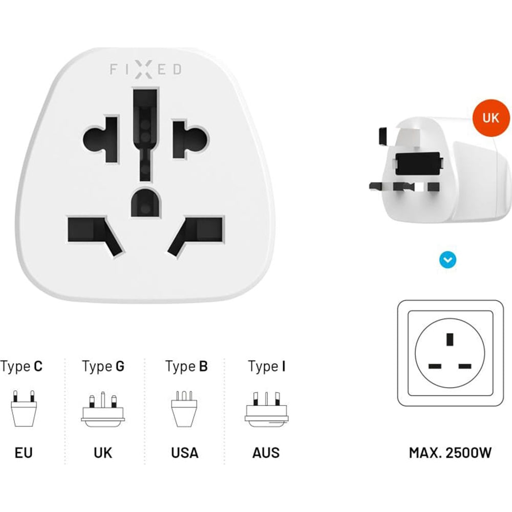 Netværksadapter Fixed EU / US / AUS - UK, Hvid