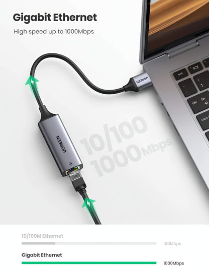 UGREEN CM209 Netværkskort, RJ45, USB, Grå