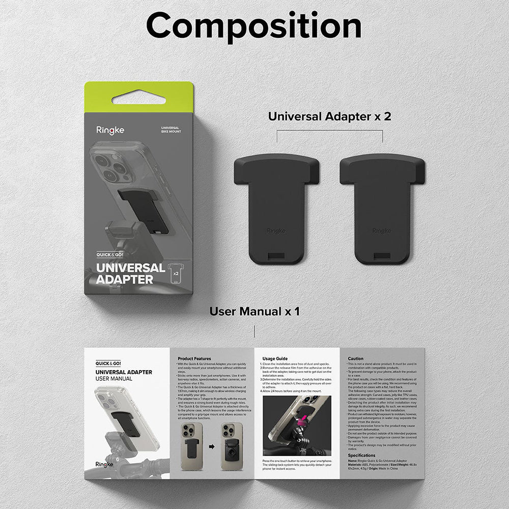 Ringke Quick & Go Telefonadapter til Cykelholder, Sæt med 2 stykker, Sort