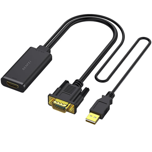 Benfei Videoadapter, VGA / USB-A - HDMI, 1080P, Sort