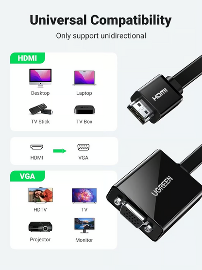 UGREEN CM611 Videoadapter (90813), HDMI - VGA, 1080P, Sort