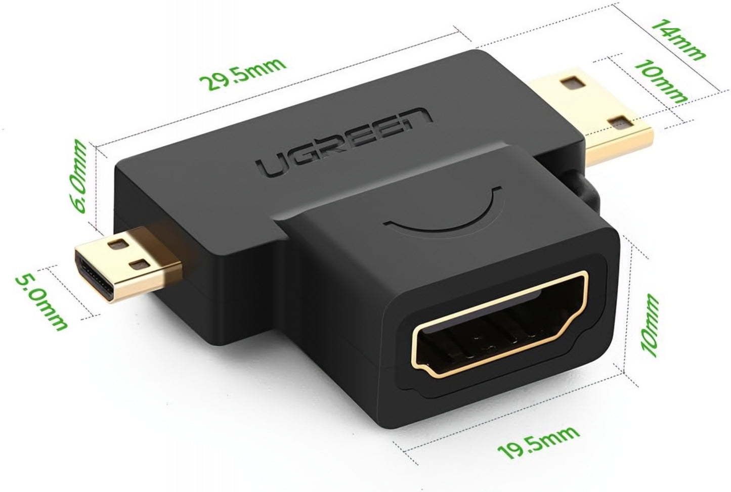 Videoadapter UGREEN HD129, miniHDMI / microHDMI - HDMI, 1080P, Sort