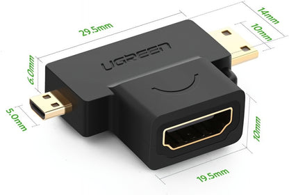 Videoadapter UGREEN HD129, miniHDMI / microHDMI - HDMI, 1080P, Sort