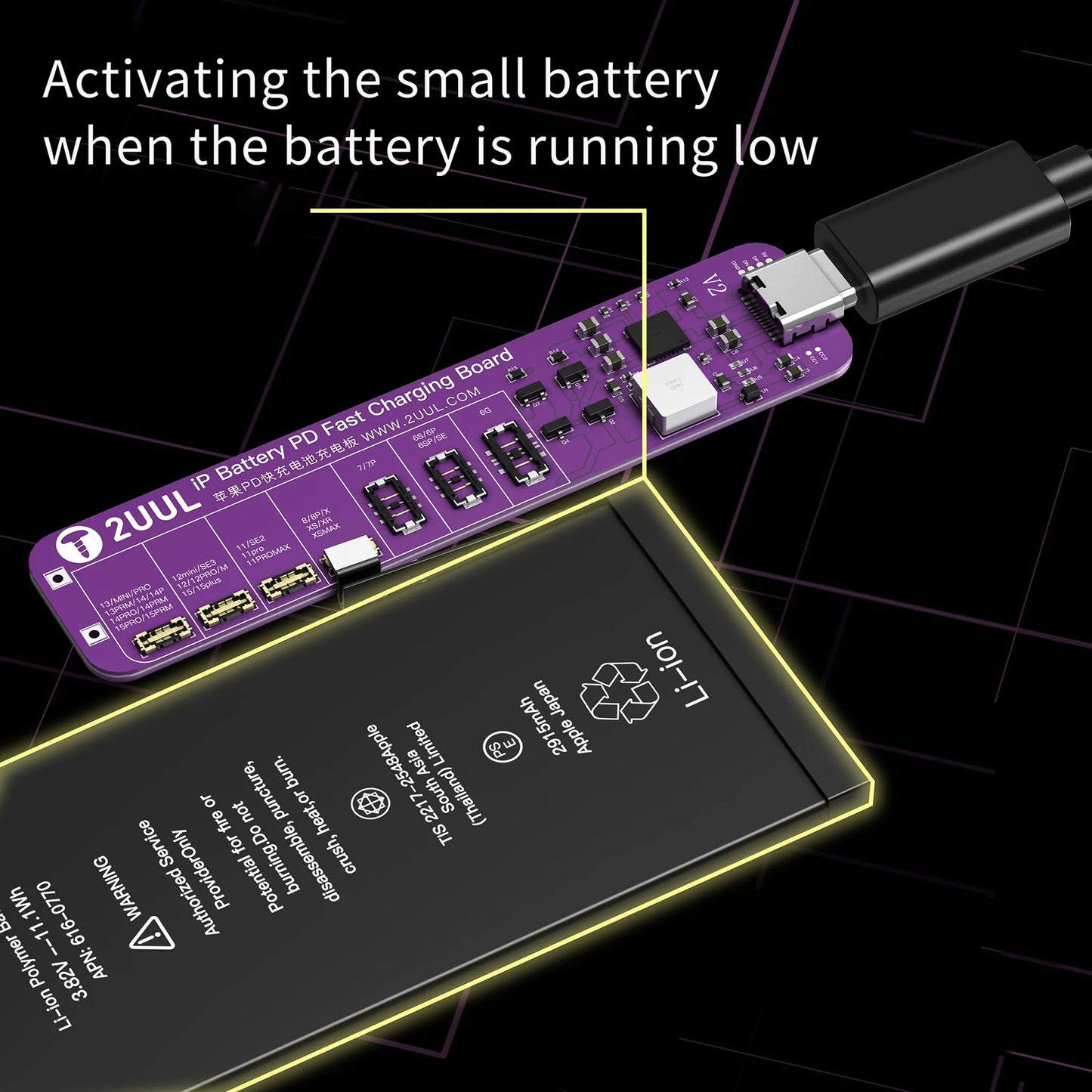 Strømforsyningskort 2UUL BT01 til Apple iPhone 6 - 15 Pro Max-serien