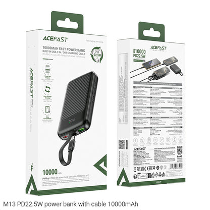 Ekstern batteri Acefast M13, 10000mAh, 22.5W, QC + PD, 1 x USB-A - 2 x USB-C, Sort