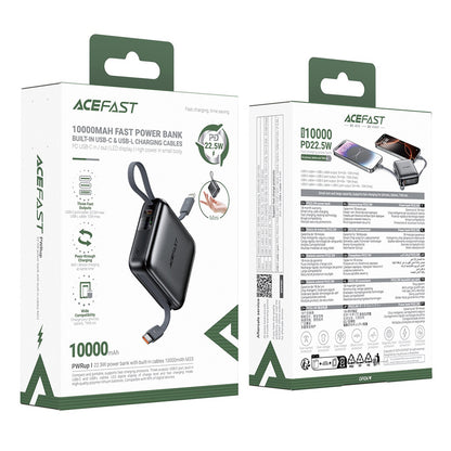 Ekstern batteri Acefast M23, 10000mAh, 22.5W, QC + PD, 1 x Lightning - 2 x USB-C, Grå