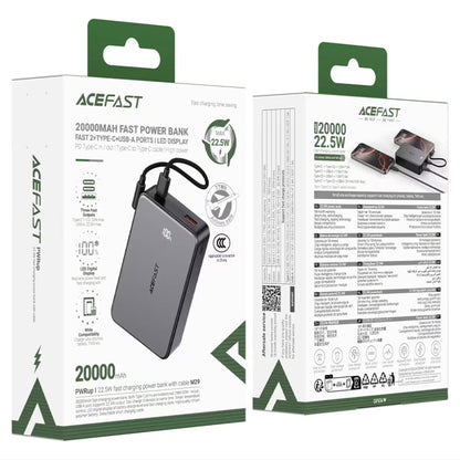 Ekstern batteri Acefast M29, 20000mAh, 22.5W, QC + PD, 1 x USB-A - 2 x USB-C, Sort