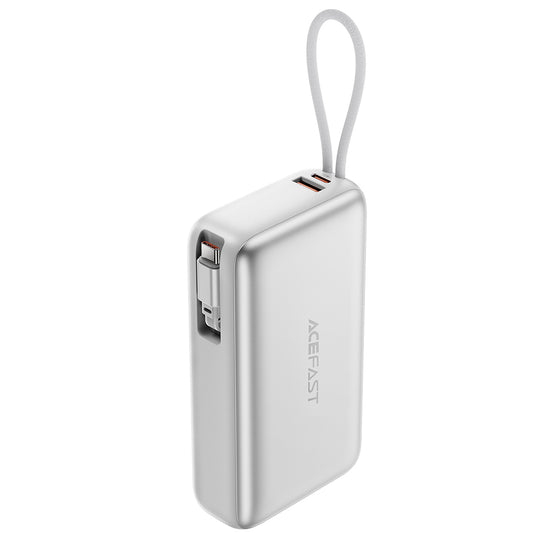 Ekstern batteri Acefast M34, 20000mAh, 45W, QC + PD, 1 x USB-A - 2 x USB-C, Sølvfarvet